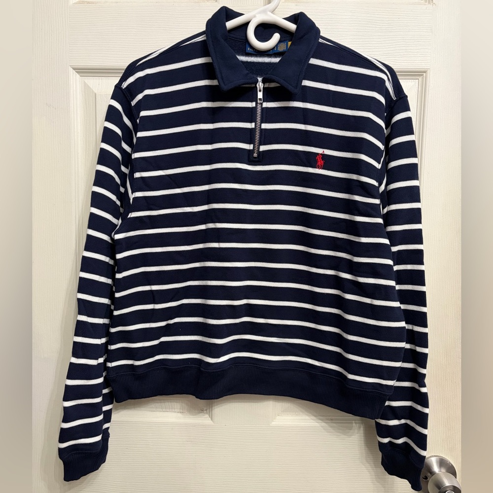 Ralph Lauren Navy & White Striped Half-Zip Pullover
